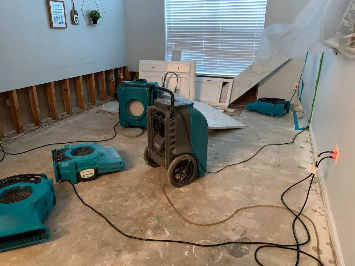 Dehumidifier in flood-cut room for Water Damage Restoration in Castroville